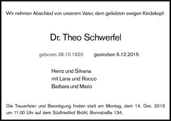Anzeige von Theo Schwerfel von Kölner Stadt-Anzeiger / Kölnische Rundschau / Express