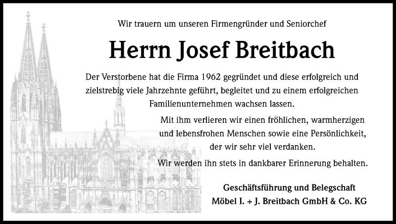  Traueranzeige für Josef Breitbach vom 04.02.2015 aus Kölner Stadt-Anzeiger / Kölnische Rundschau / Express