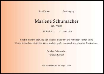 Anzeige von Marlene Schumacher von Kölner Stadt-Anzeiger / Kölnische Rundschau / Express