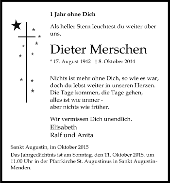 Anzeige von Dieter Merschen von Kölner Stadt-Anzeiger / Kölnische Rundschau / Express