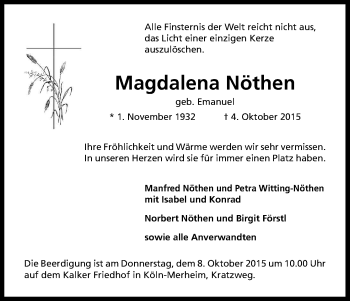 Anzeige von Magdalena Nöthen von Kölner Stadt-Anzeiger / Kölnische Rundschau / Express