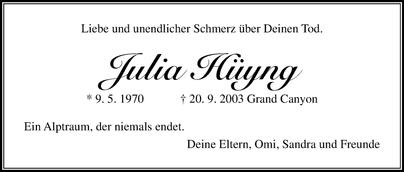  Traueranzeige für Julia Hüyng vom 19.09.2015 aus Kölner Stadt-Anzeiger / Kölnische Rundschau / Express