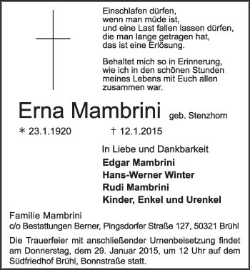 Anzeige von Erna Mambrini von  Schlossbote/Werbekurier 