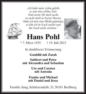 Anzeige von Hans Pohl von  Werbepost 