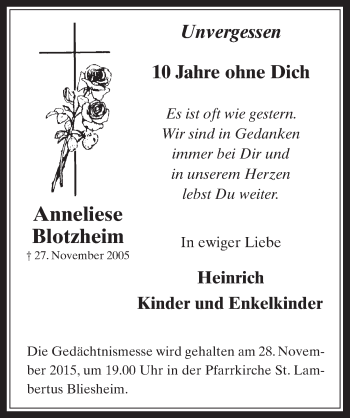 Anzeige von Anneliese Blotzheim von  Werbepost 