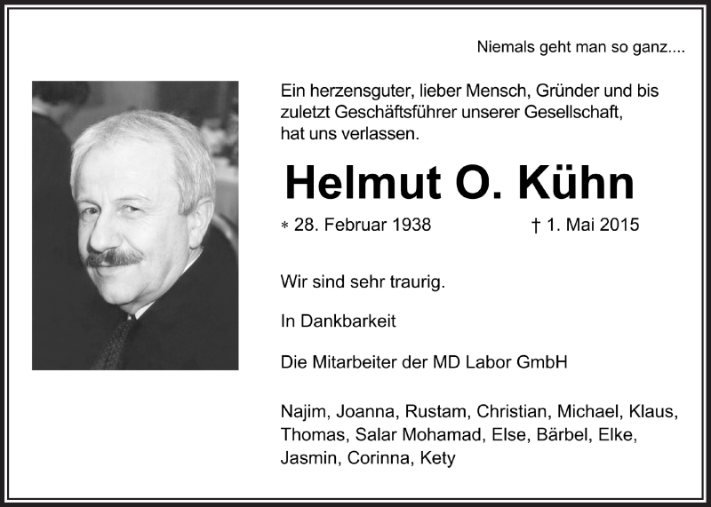  Traueranzeige für Helmut  Kühn vom 20.05.2015 aus  Kölner Wochenspiegel 
