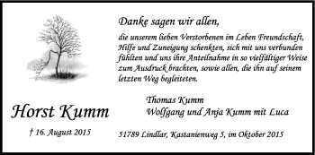 Anzeige von Horst Kumm von Kölner Stadt-Anzeiger / Kölnische Rundschau / Express