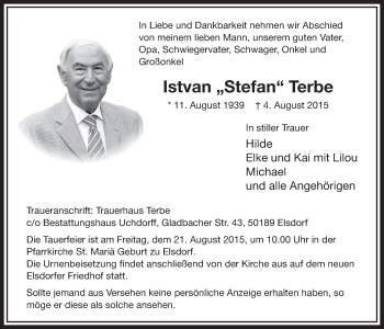 Anzeige von Istvan Terbe von  Sonntags-Post 