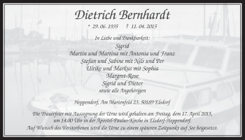 Anzeige von Dietrich Bernhardt von  Werbepost 
