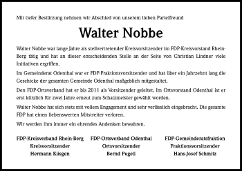 Anzeige von Walter Nobbe von Kölner Stadt-Anzeiger / Kölnische Rundschau / Express