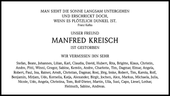 Anzeige von Manfred Kreisch von Kölner Stadt-Anzeiger / Kölnische Rundschau / Express