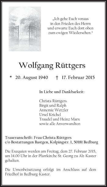 Anzeige von Wolfgang Rüttgers von  Werbepost 
