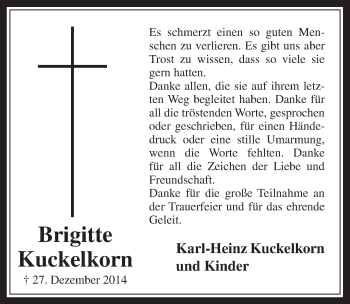 Anzeige von Brigitte Kuckelkorn von  Extra Blatt 