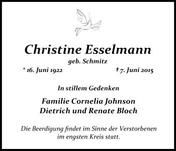 Anzeige von Christine Esselmann von Kölner Stadt-Anzeiger / Kölnische Rundschau / Express