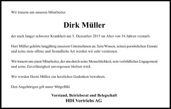 Anzeige von Dirk Müller von Kölner Stadt-Anzeiger / Kölnische Rundschau / Express