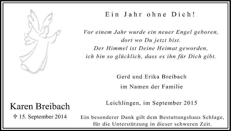  Traueranzeige für karen Breibach vom 15.09.2015 aus Kölner Stadt-Anzeiger / Kölnische Rundschau / Express