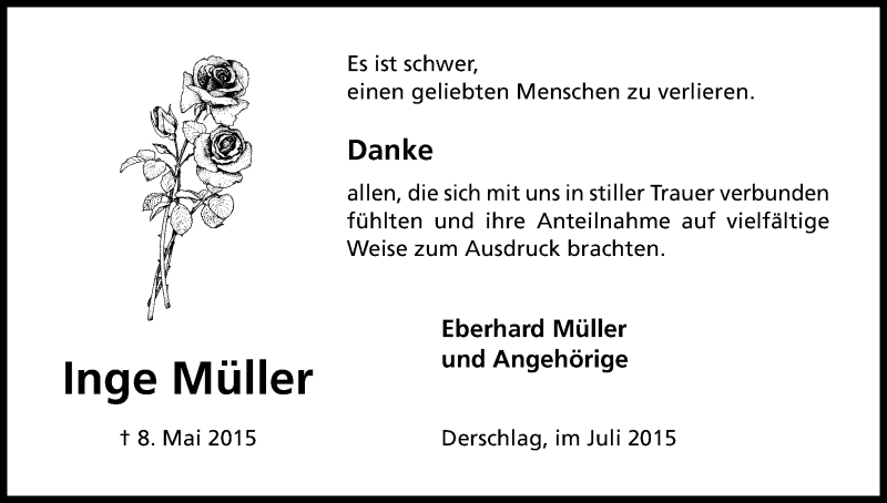  Traueranzeige für Inge Müller vom 18.07.2015 aus Kölner Stadt-Anzeiger / Kölnische Rundschau / Express