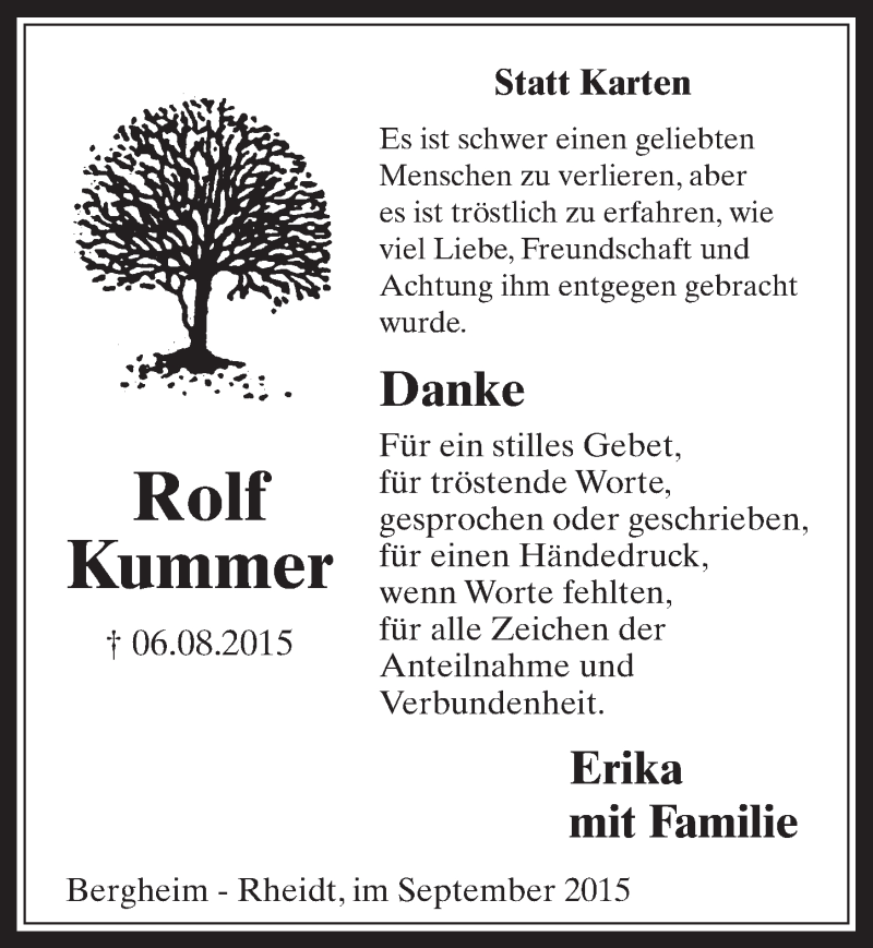  Traueranzeige für Rolf Kummer vom 02.09.2015 aus  Werbepost 