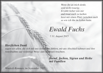 Anzeige von Ewald Fuchs von  Lokalanzeiger 