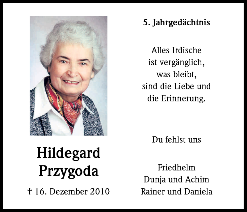  Traueranzeige für Hildegard Przygoda vom 16.12.2015 aus Kölner Stadt-Anzeiger / Kölnische Rundschau / Express