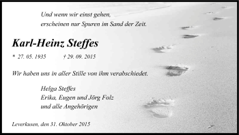 Anzeige von Karl-Heinz Steffes von Kölner Stadt-Anzeiger / Kölnische Rundschau / Express
