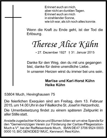 Anzeige von Resi Kühn von Kölner Stadt-Anzeiger / Kölnische Rundschau / Express
