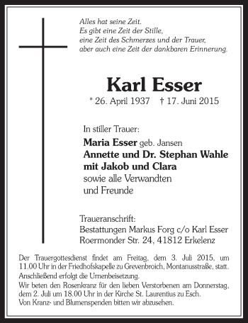 Anzeige von Karl Esser von  Werbepost 