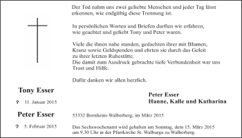 Anzeige von Tony und Peter Esser von  Schlossbote/Werbekurier 