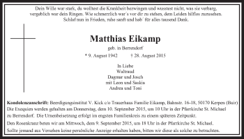 Anzeige von Matthias Eikamp von  Sonntags-Post 