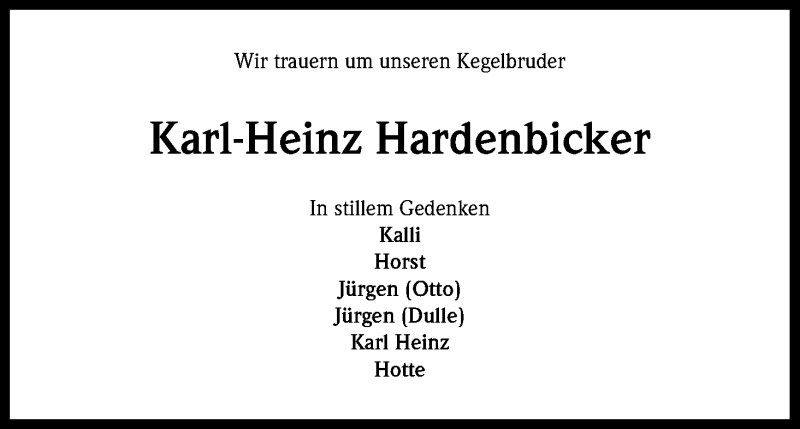  Traueranzeige für Karl-Heinz Hardenbicker vom 25.03.2015 aus Kölner Stadt-Anzeiger / Kölnische Rundschau / Express