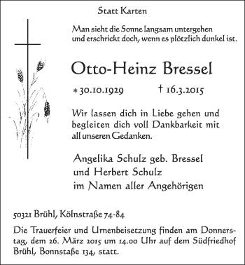 Anzeige von Otto-Heinz Bressel von  Schlossbote/Werbekurier 
