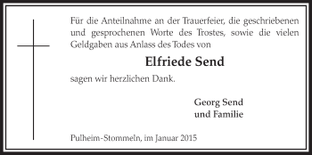 Anzeige von Elfriede Send von  Sonntags-Post 