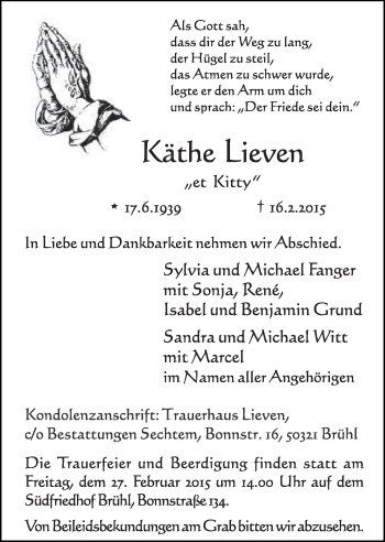 Anzeige von Käthe Lieven von  Schlossbote/Werbekurier 