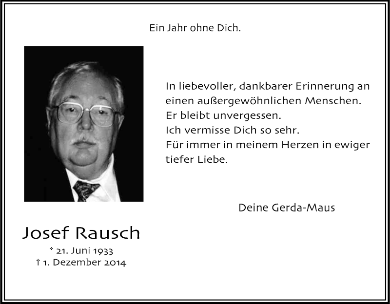  Traueranzeige für Josef Rausch vom 01.12.2015 aus Kölner Stadt-Anzeiger / Kölnische Rundschau / Express