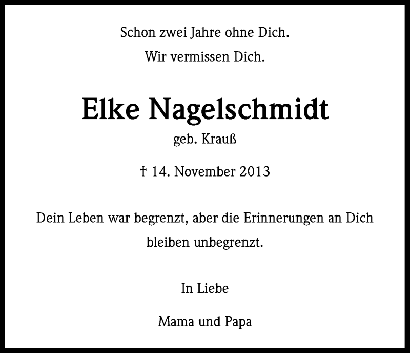 Traueranzeige für Elke Nagelschmidt vom 18.07.2023 aus Köln - Wir Trauern