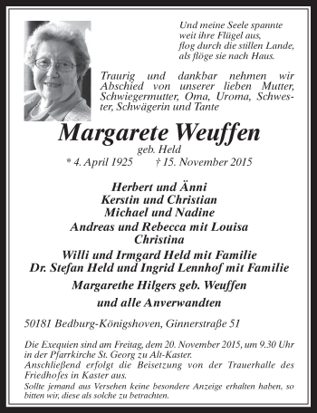 Anzeige von Margarete Weuffen von  Werbepost 
