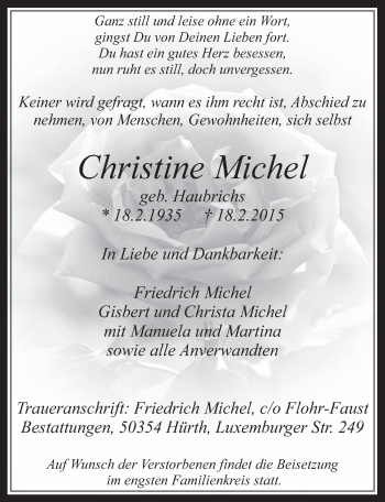 Anzeige von Christine Michel von  Wochenende 