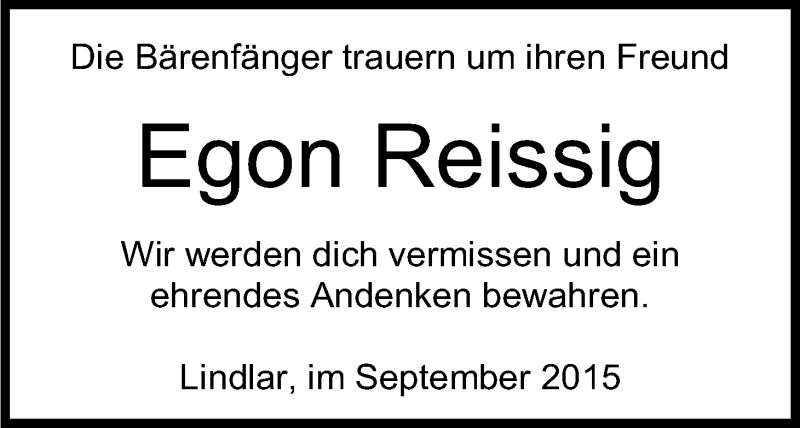  Traueranzeige für Egon Reissig vom 23.09.2015 aus Kölner Stadt-Anzeiger / Kölnische Rundschau / Express