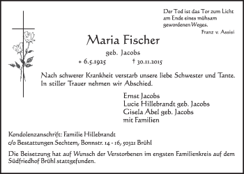 Anzeige von Maria Fischer von  Schlossbote/Werbekurier 