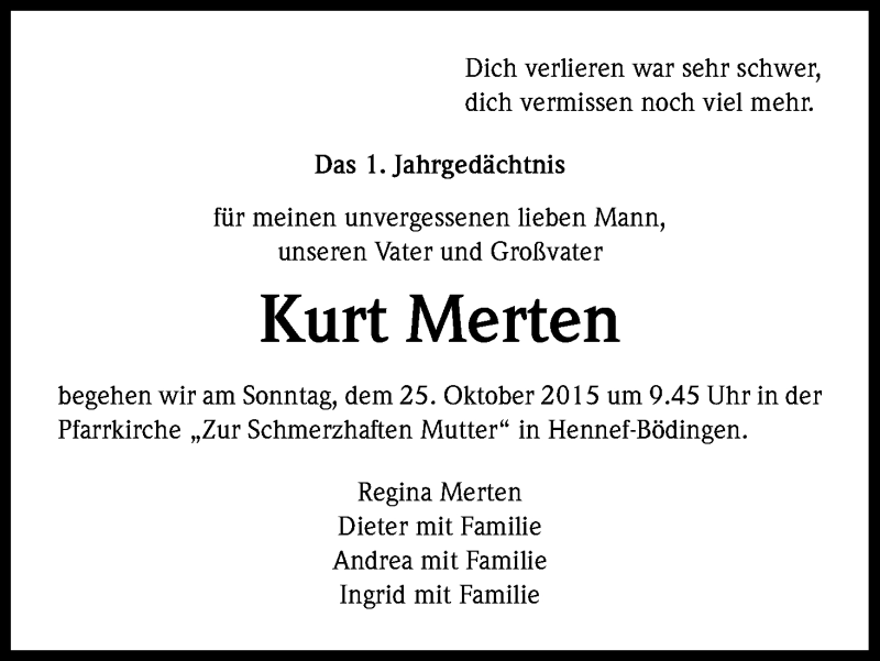 Traueranzeige für Kurt Merten vom 17.10.2015 aus Kölner Stadt-Anzeiger / Kölnische Rundschau / Express