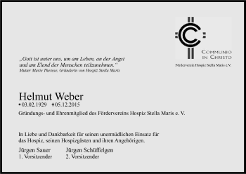 Anzeige von Helmut Weber von Kölner Stadt-Anzeiger / Kölnische Rundschau / Express