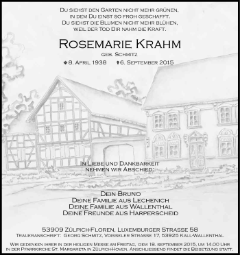 Anzeige von Rosemarie Krahm von Kölner Stadt-Anzeiger / Kölnische Rundschau / Express