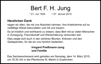Anzeige von Bert F. H. Jung von Kölner Stadt-Anzeiger / Kölnische Rundschau / Express
