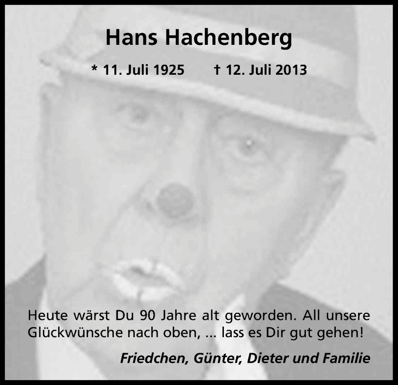  Traueranzeige für Hans Hachenberg vom 11.07.2015 aus Kölner Stadt-Anzeiger / Kölnische Rundschau / Express