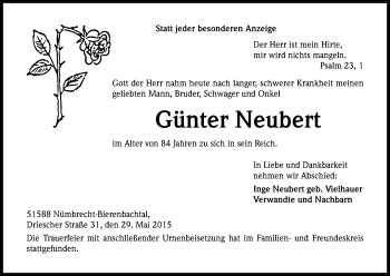 Anzeige von Günter Neubert von Kölner Stadt-Anzeiger / Kölnische Rundschau / Express