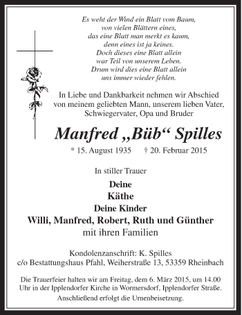 Anzeige von Manfred Spilles von  Schaufenster/Blickpunkt 
