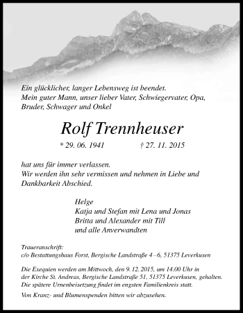 Anzeige von Rolf Trennheuser von Kölner Stadt-Anzeiger / Kölnische Rundschau / Express