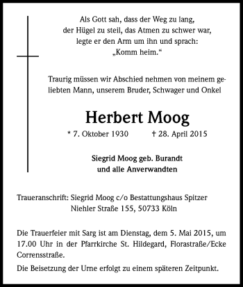 Anzeige von Herbert Moog von Kölner Stadt-Anzeiger / Kölnische Rundschau / Express