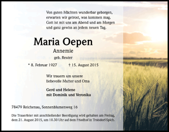 Anzeige von Maria Oepen von Kölner Stadt-Anzeiger / Kölnische Rundschau / Express