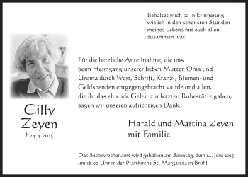 Anzeige von Cilly Zeyen von  Schlossbote/Werbekurier 